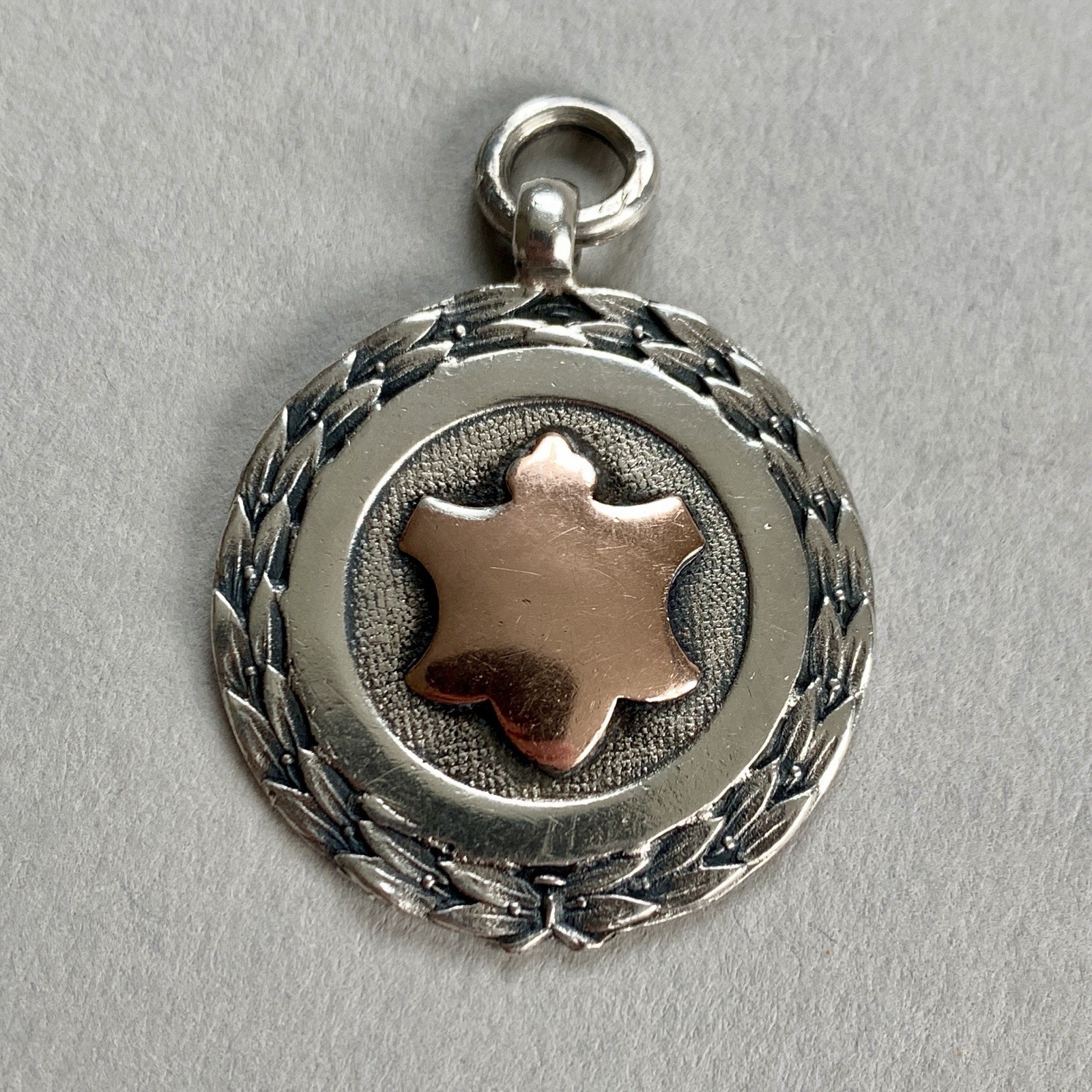 Antique Sterling Silver Fob Medal Pendant Yellow Gold Accent 9.30g Fathers Day