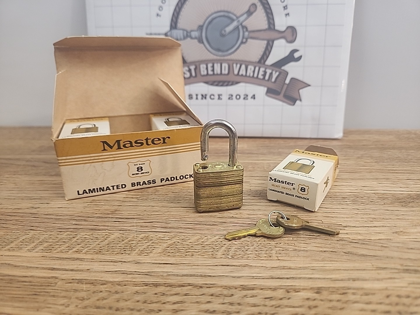 Vintage Brass Master Lock No 8, Box Of 6 Locks, Keyed Alike, Key #P102