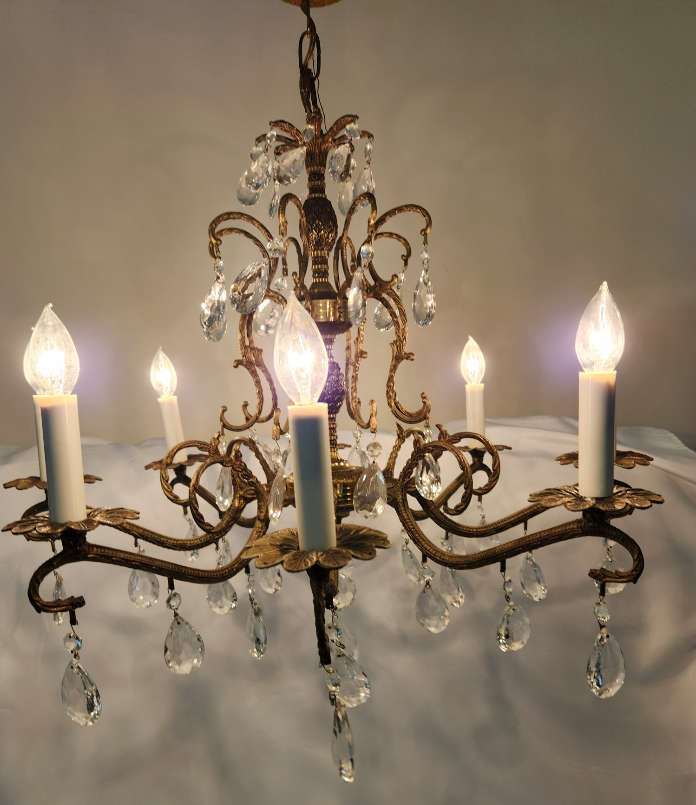 Antique Brass PINEAPPLE Dark Patina Crystal Chandelier 8 arms 8 Lights