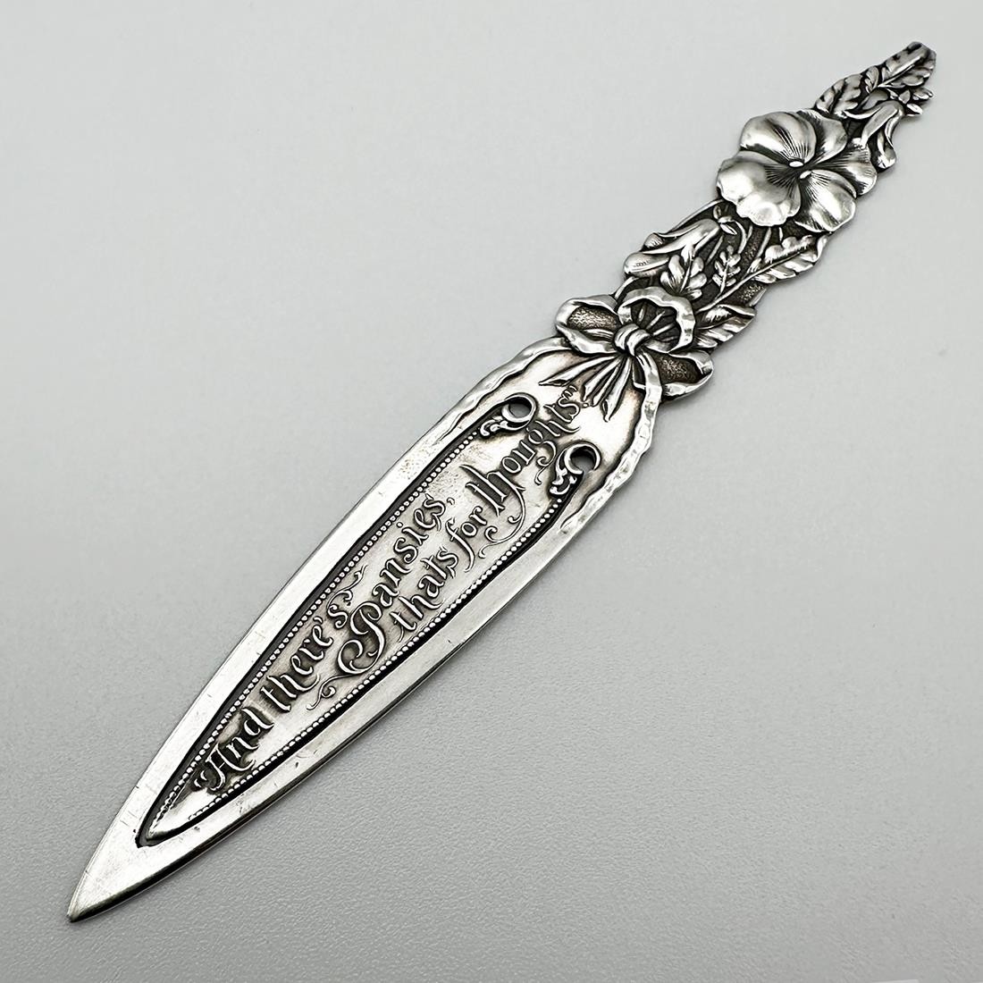 ANTIQUE AMERICAN NOVELTY HAMLET QUOTE BOOKMARK STERLING SILVER c1910 ALVIN MFG.