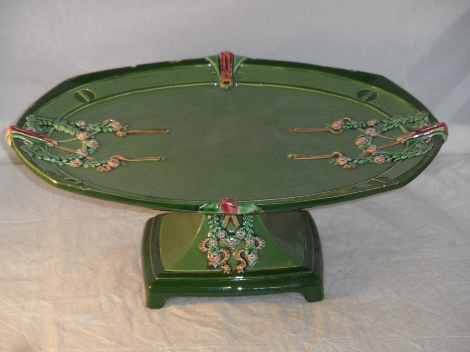 Large Eichwald Art Nouveau Pottery Centrepiece, Green Production Code 4516? 34cm