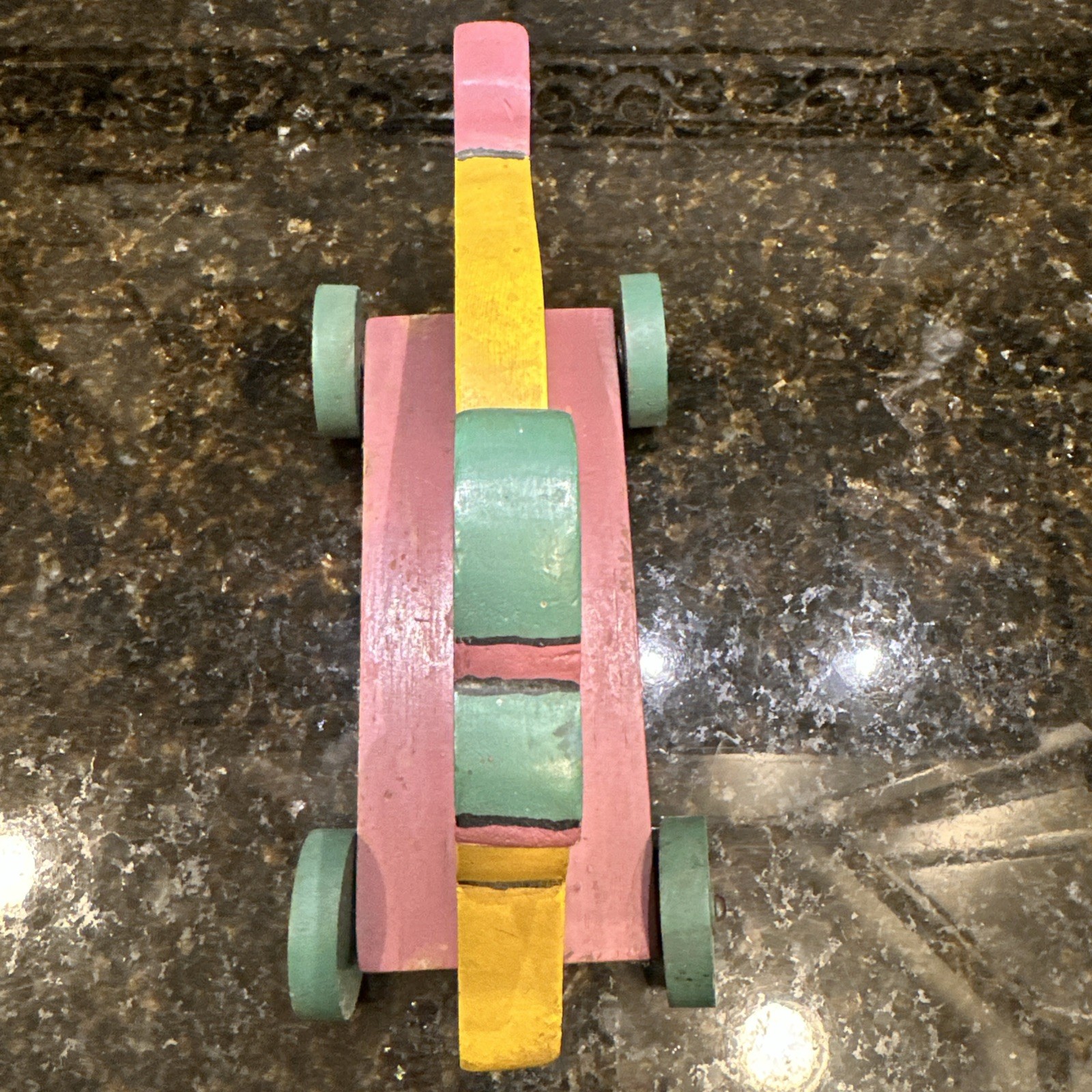 VINTAGE HANDMADE HAND PAINTED PRIMITIVE FOLK ART CHILD’S WHEELED DUCK PUSH TOY