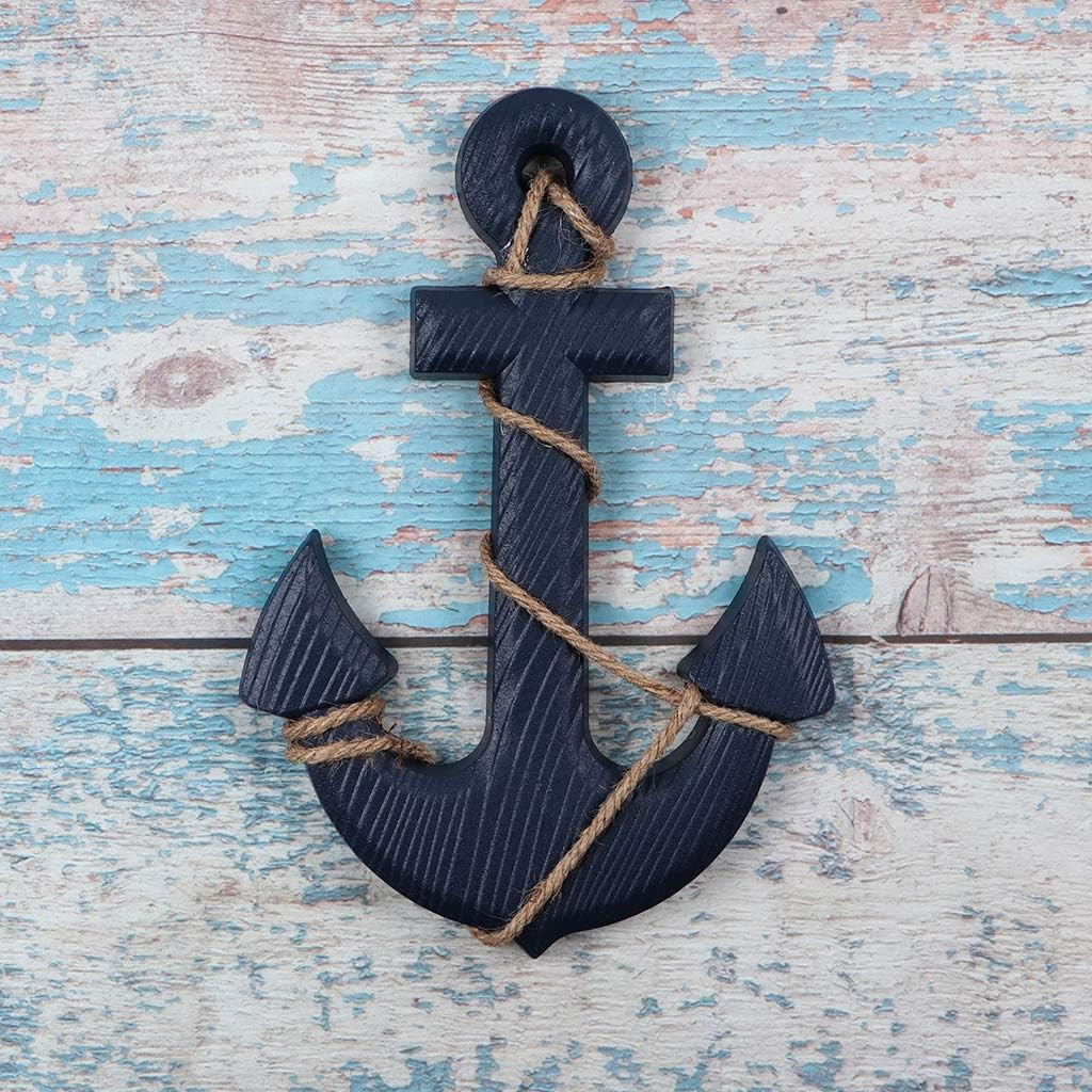 Wooden Nautical Ship Steering Wheel, Small Ship Rudder and Anchor Wall Decor Set