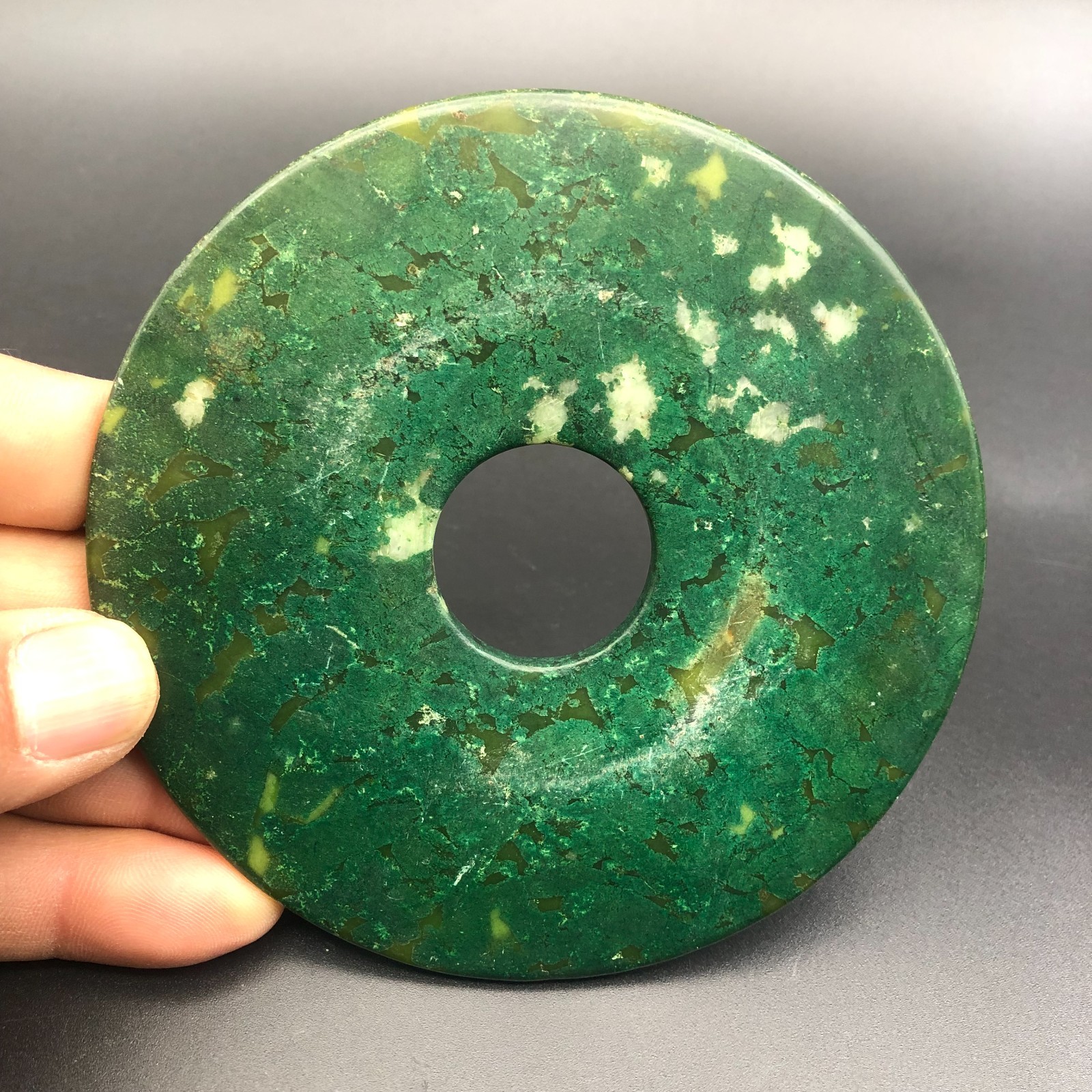 11.7CM China Dynasty Old Jade Carved Palace Circle Fengshui Exorcism YuBi,D290