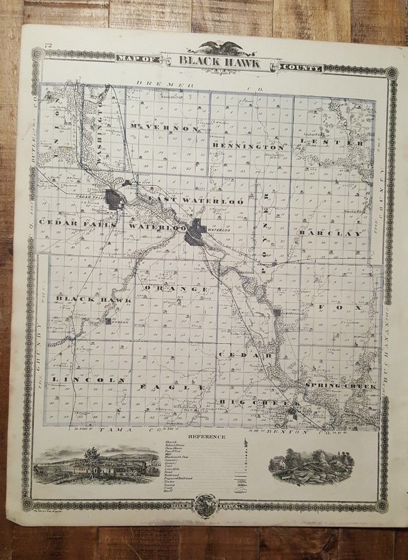 NICE ANTIQUE MAP – BLACK HAWK/BUTLER COUNTY IOWA – Andreas Atlas Co. 1875