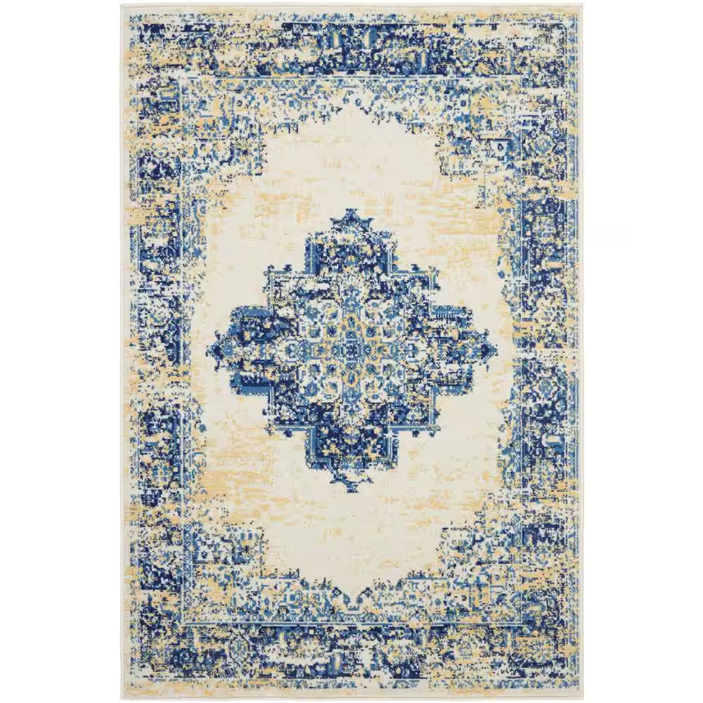 Grafix White 4 Ft. X 6 Ft. Turkish Medallion Transitional Area Rug