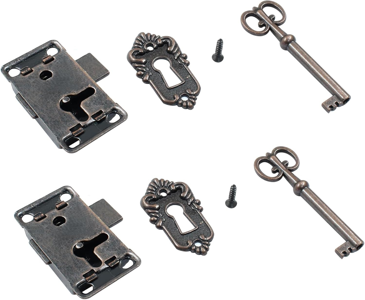 2 Sets Antique Skeleton Key Lock Antique Cabinet Cupboard Furniture Decorative L