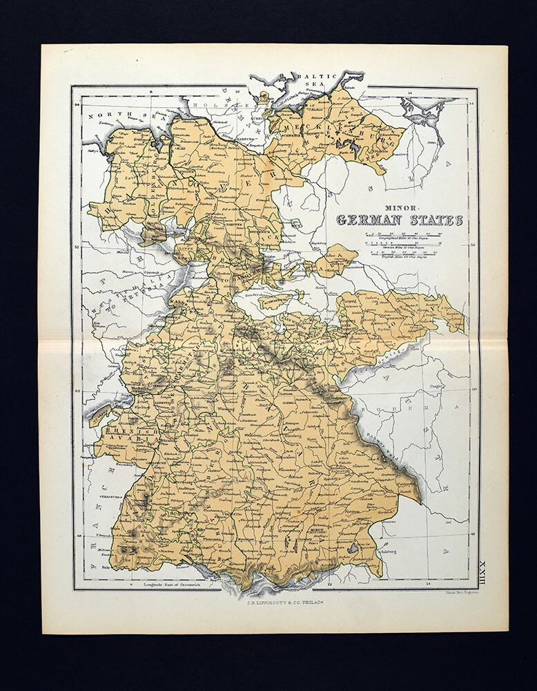 1869 Chambers Map Germany Frankfurt Bremen Heidelburg Hanover Gotha Hesse Ulm EU
