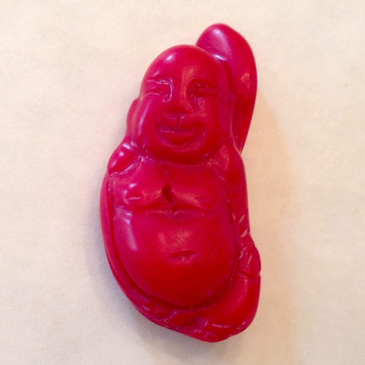 ~ VINTAGE CHINESE CARVED CORAL PENDANT ~ FIGURE OF THE HAPPY BUDDHA