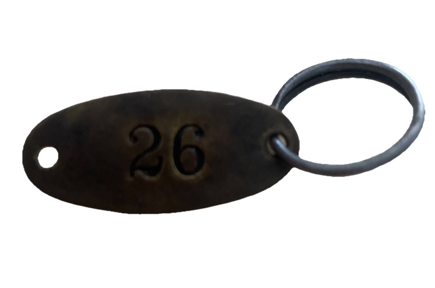 Early 20th Century 1 1/2” X 1/2” Oval Brass Number 26 Plate Locker Keyring
