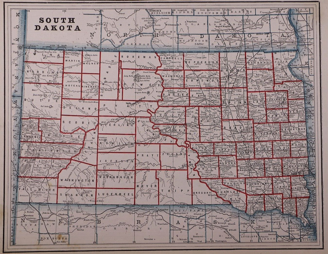 1893 Map ~ SOUTH DAKOTA ~ (11×13) ~ Free S&H