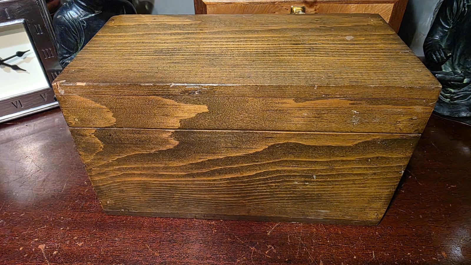 Antique Primitive Wooden Lidded Storage Handmade Pine Box 10.5 x 6″ x5.5