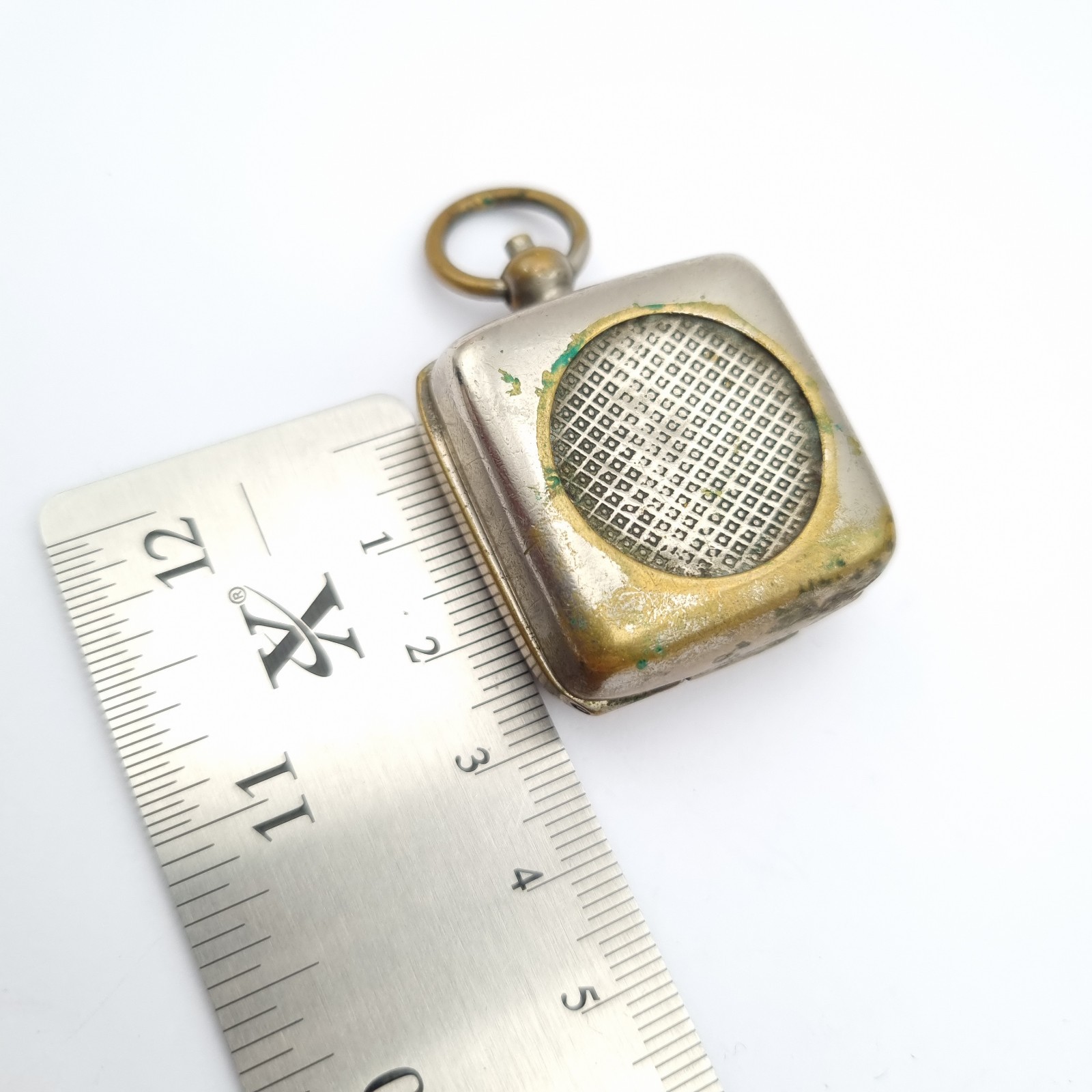 Sovereign Case Unusual Square Shape Decorative Front Fob Type White Metal