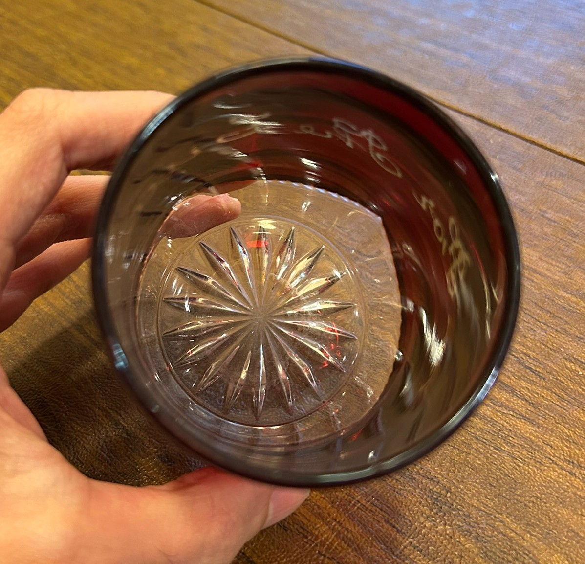 VINTAGE RUBY RED FLASH DRINKING GLASS 1900s “For The Little One”