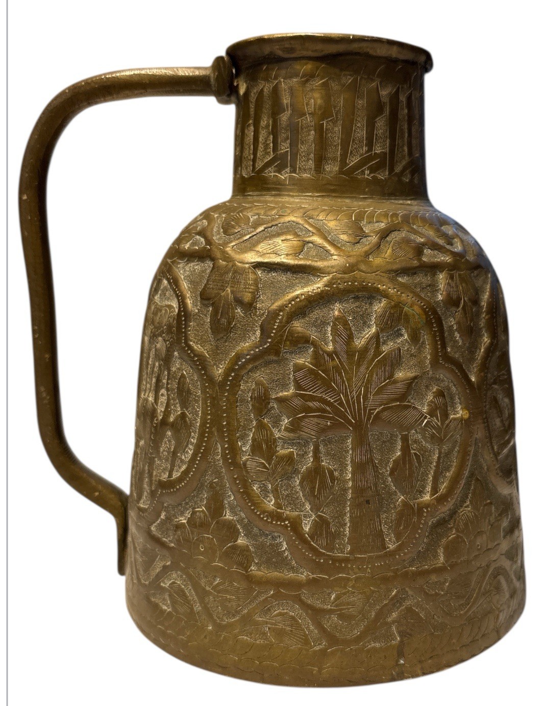 VTG Islamic Damascus Arabic Animals Hunting Hand Hammered Brass Pitcher Vase