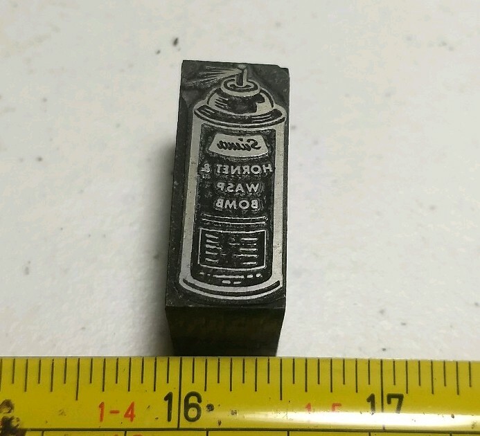 Vintage Letterpress Printing Block Science Hornet & Wasp Bomb Spray Advertising