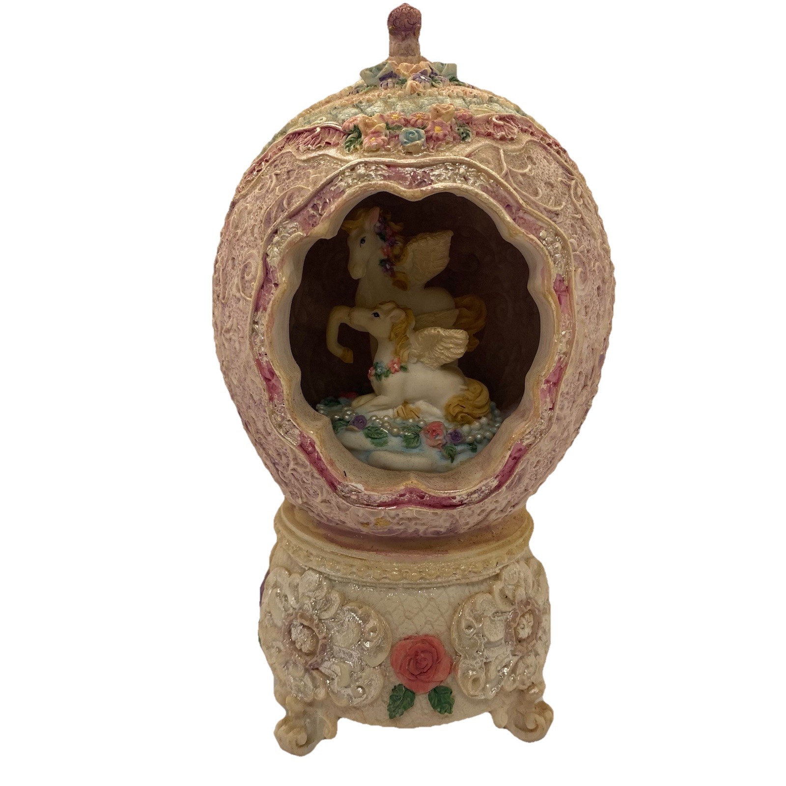 Vintage Unicorn Pegasus Egg Music Box Fabergé Style Floral Love Splendored Thing