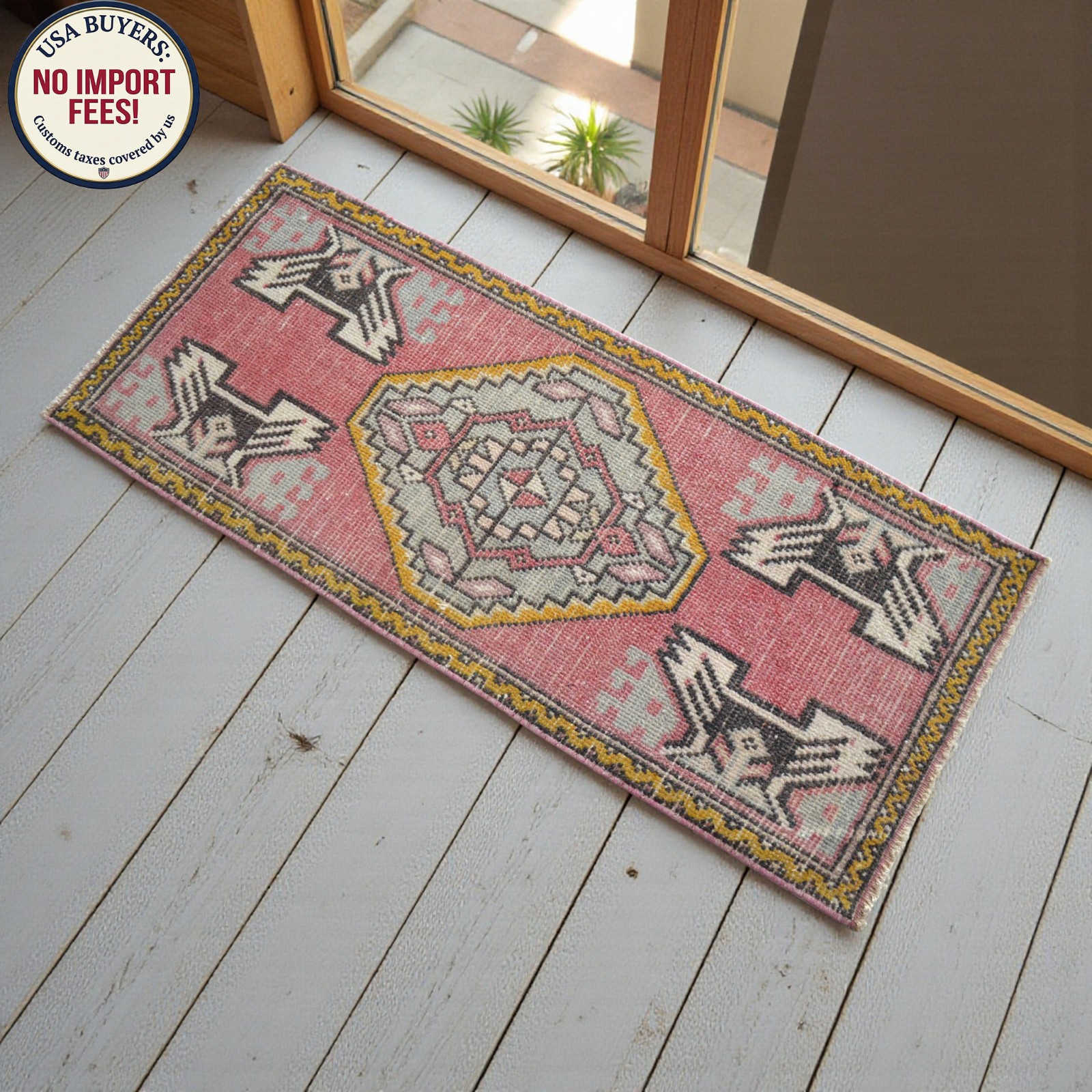 Wool Doormat, Vintage Turkish Rug Handmade Small Rug, Kitchen Rug, 2×3 ft approx