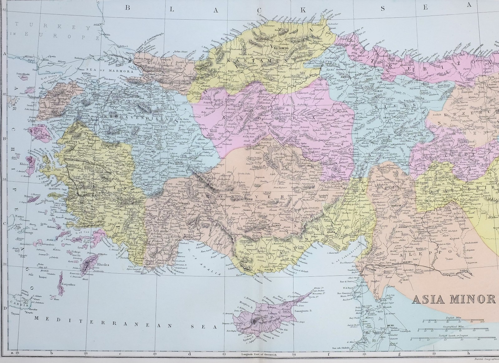 1887 ANTIQUE MAP ASIA MINOR AIDEIN KHODAVENDIKIAR SMYRNA ANGORA KASTAMUNI
