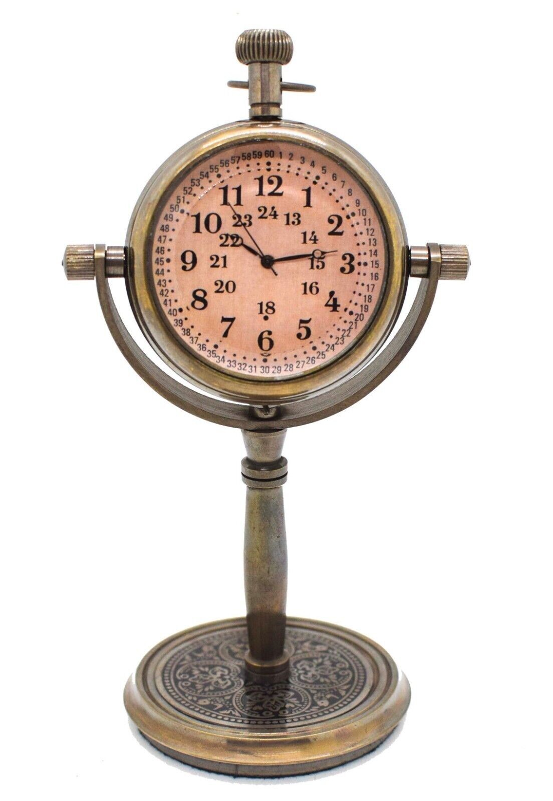 Victorian Table Clock, Handcrafted Brass Clock Rotating Dial Vintage Design