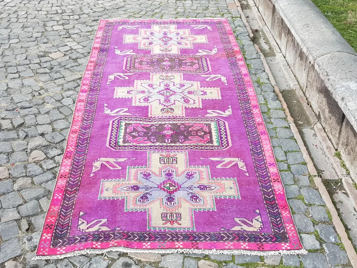9.8 x 4.1ft Hand-Knotted Wool Turkish Rug Vintage Anatolian Area Rug