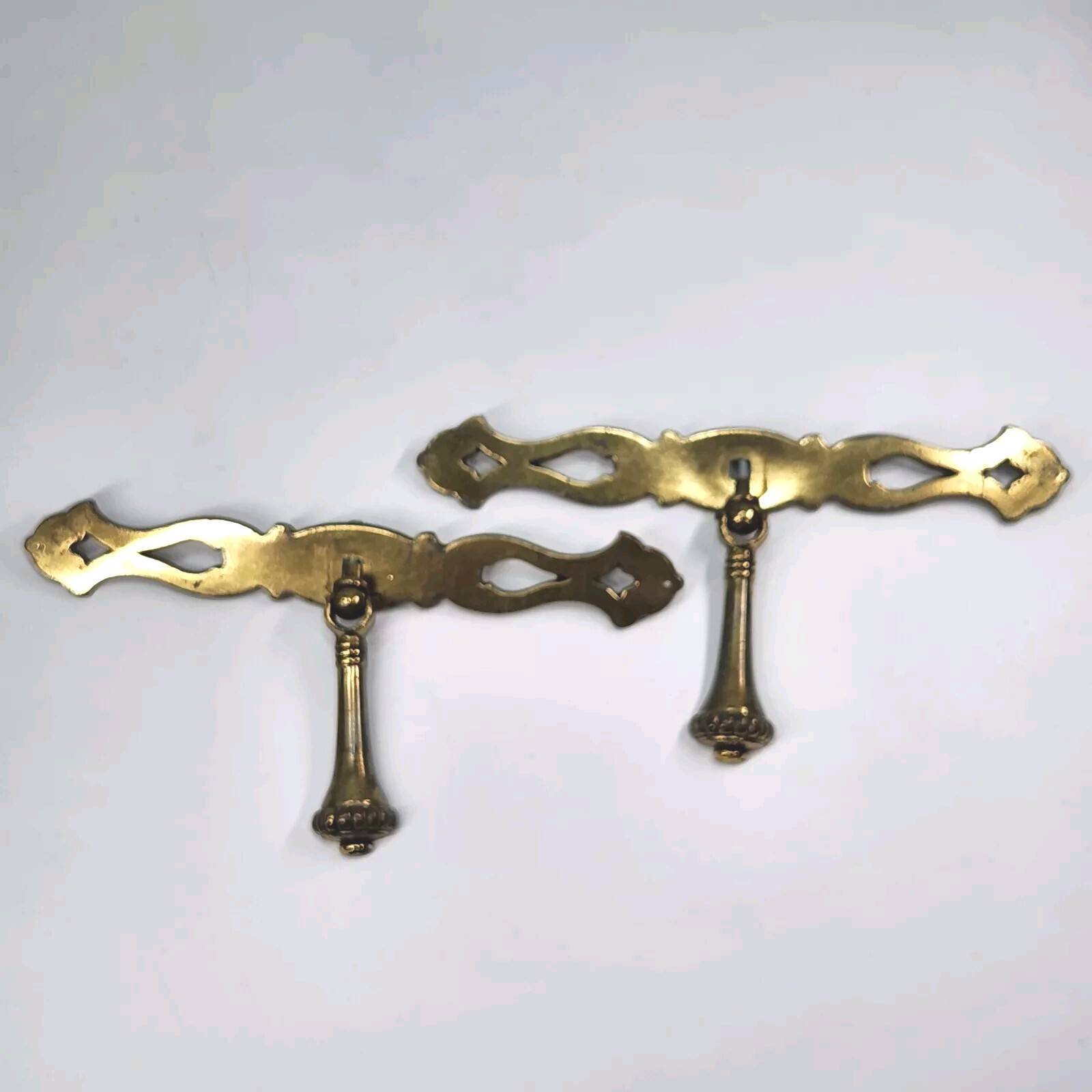 VTG Cast Metal Dresser Drawer Pulls Pair W/ Brass Finish BPC 20268 Cont. B 9″x4″