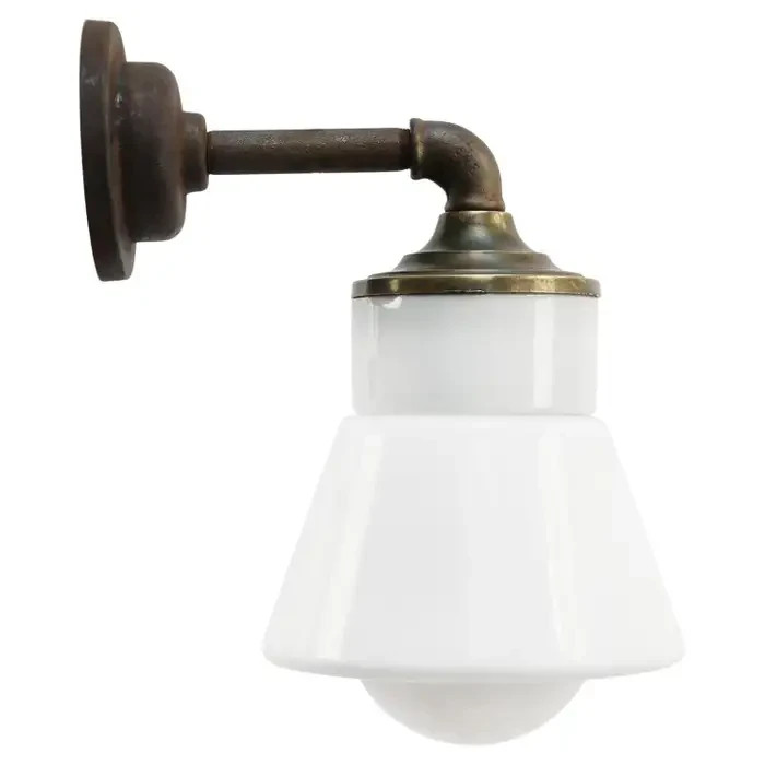 White Opaline Glass Brass Vintage Cast Iron Arm Sconces Wall Lights
