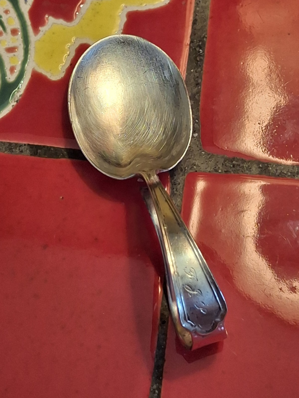 WATSON STERLING SILVER CURVED BABY SPOON “JOHN ALDEN” 1911 MONO VNTG DISCONTIN