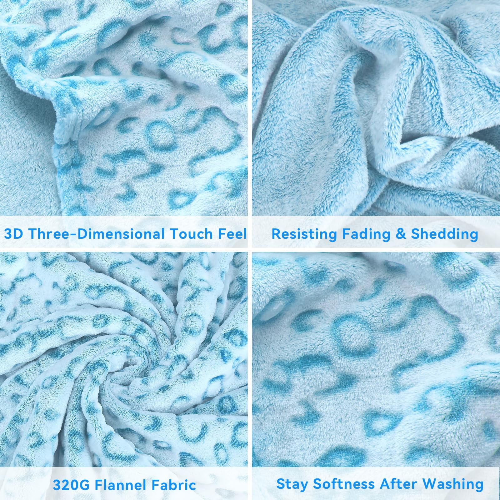 Blue Leopard Print Throw Blanket for Women, Ultra Soft Warm Cheetah Blanket, Fle