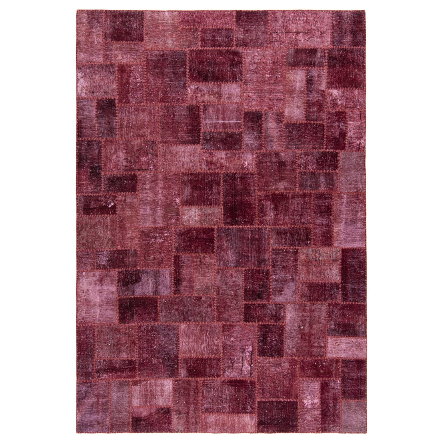 Vintage Patchwork Hand-Knotted Oriental Rug 307×208 cm Red Rectangle Carpet