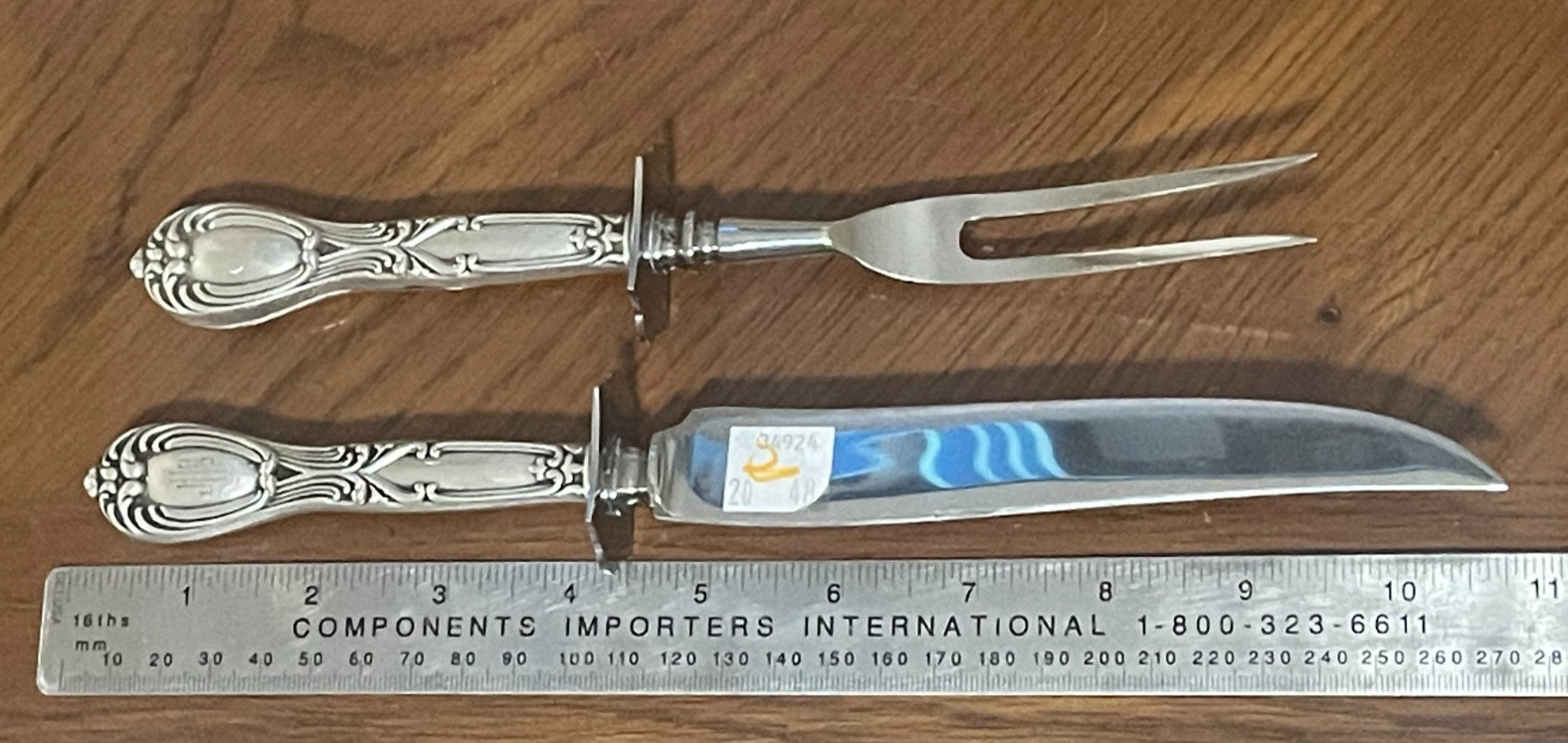 Vintage Sterling Silver Handle Meat Carving Serving Knife & Fork Set Wallace