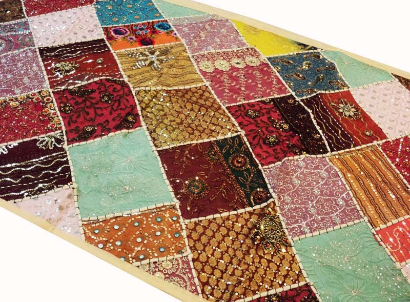 60″ INDN SARI SEQUIN EMBROIDERY DECOR WALL HANGING TAPESTRY ANNIVERSARY GIFT