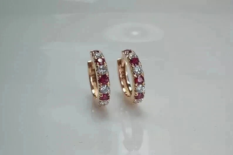 2Ct Round Cut Lab Created Red Ruby Huggie Hoop Earrings 14K Yellow Gold Plated