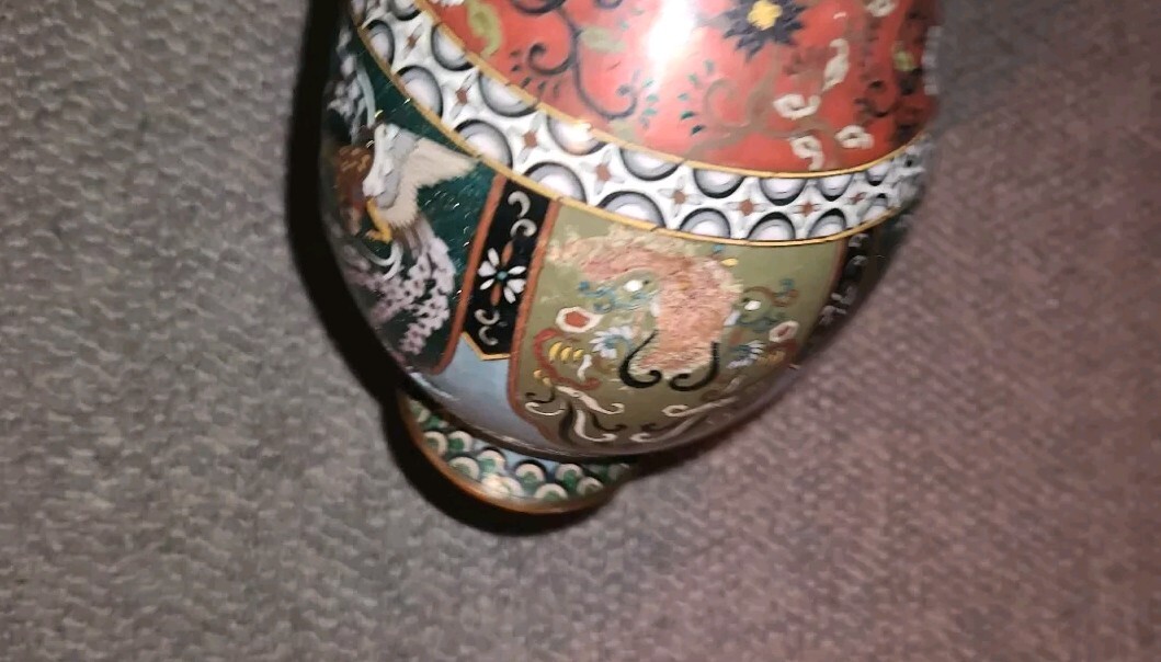 Vintage Old Cloisonne Enamel Flower Vase Bottle Has Damage As Is 13 Inch