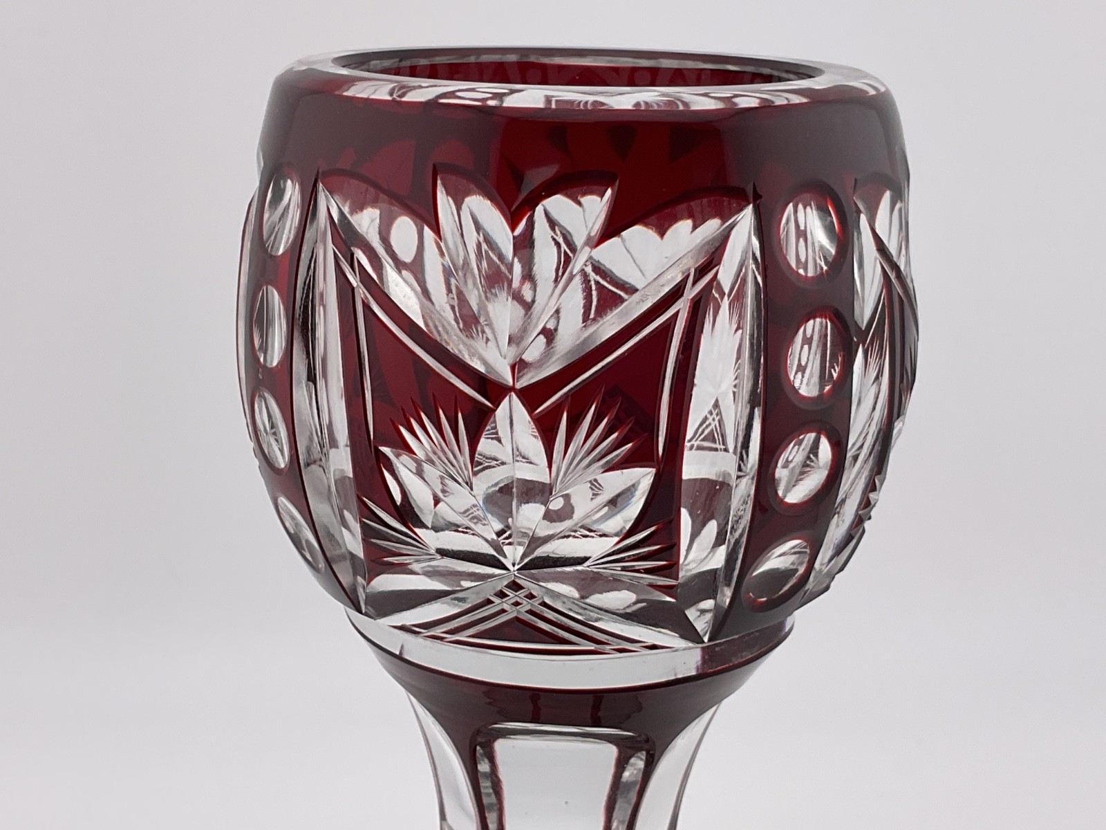 antique 1920’s ? czech bohemian ruby cut to clear goblet