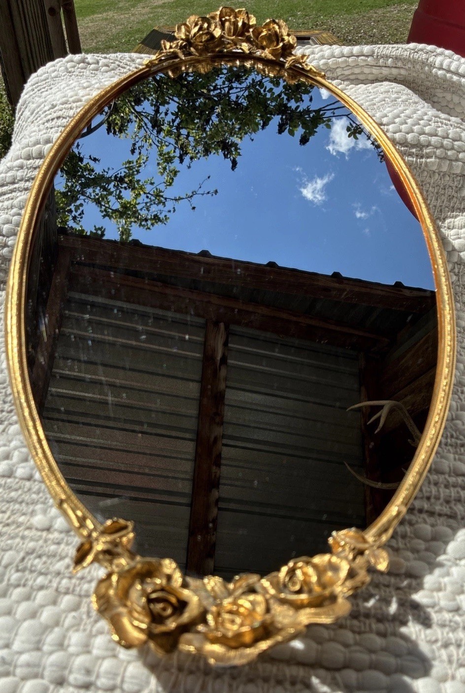 Vintage Carolina Mirror Company Victorian Style Gold Oval 21x 10” Frame Rose