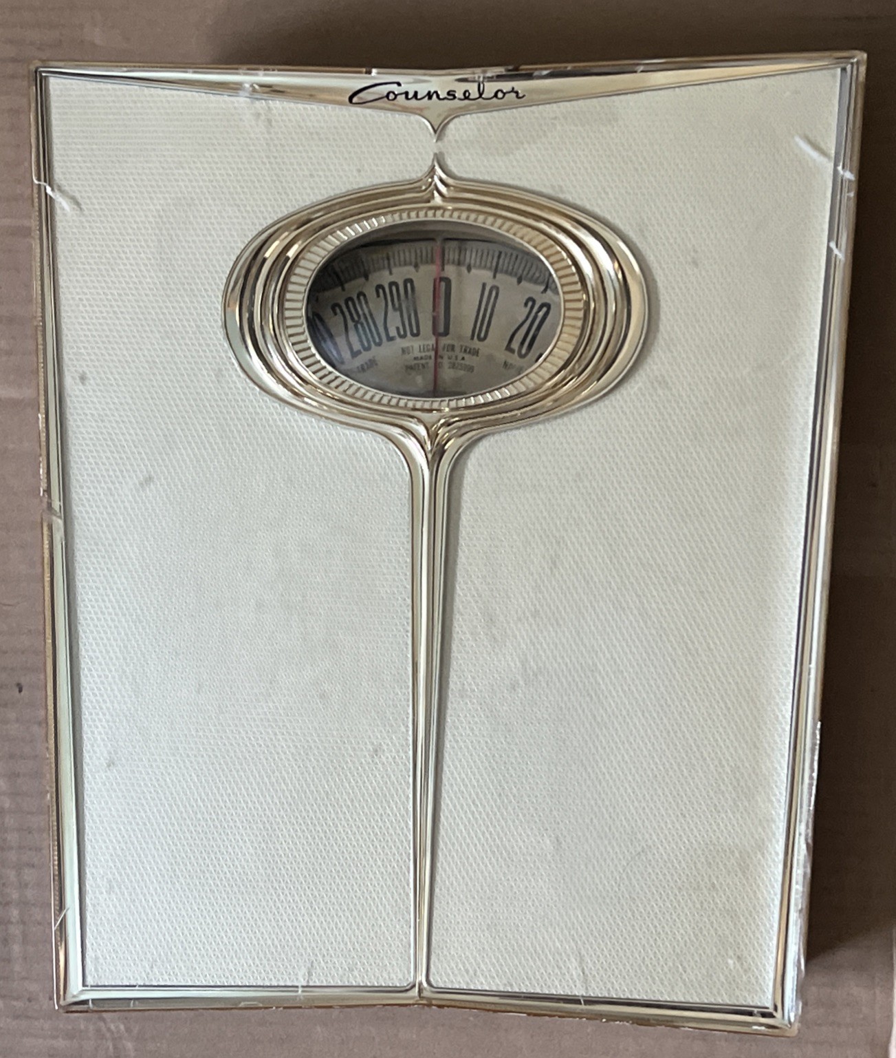 50s Counselor The Brearley Company Bathroom Scale MCM Beige Gold Teardrop Dial