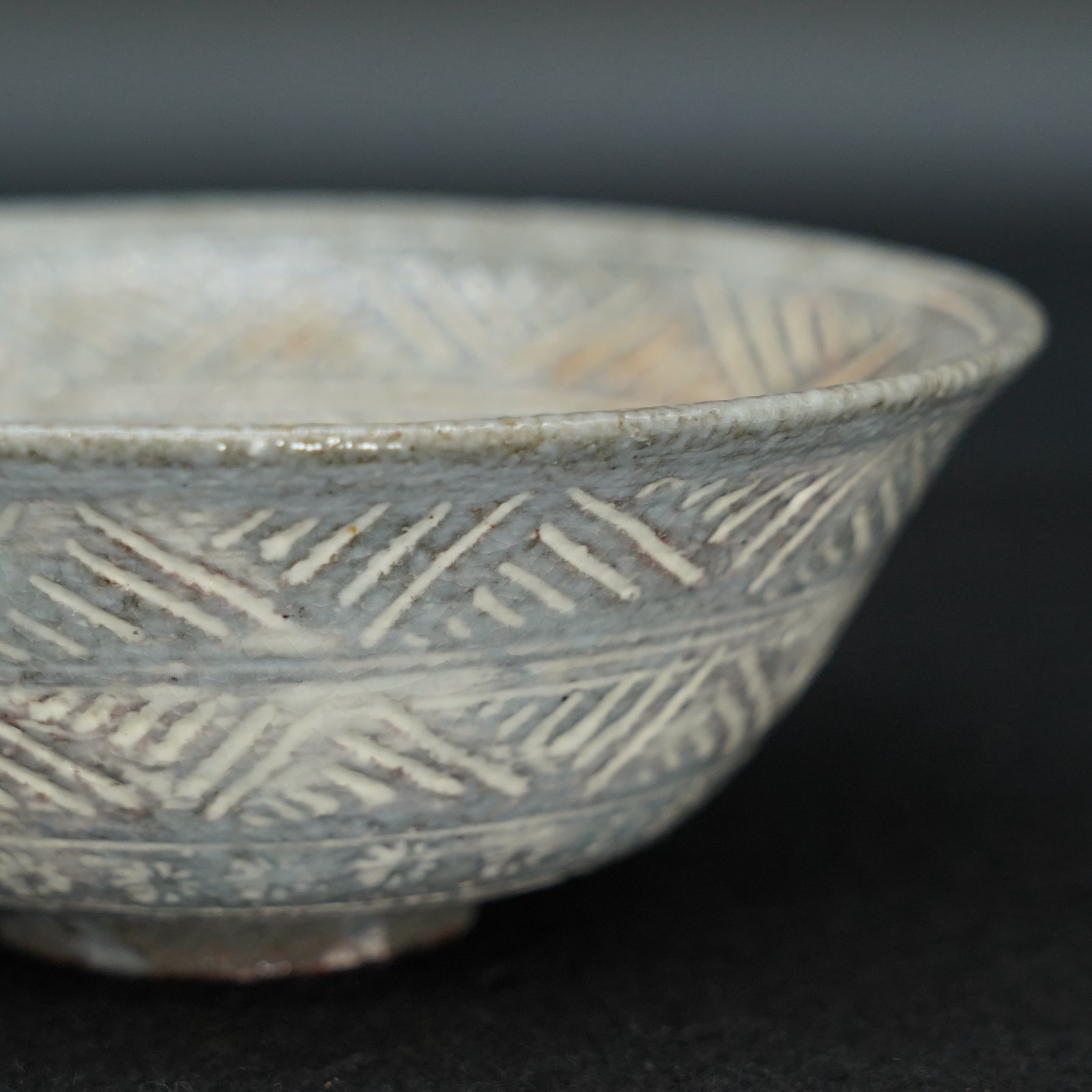 Japanese Mishima Matcha Tea Bowl Chawan Pottery w/Tomobako 15cm Vintage 570ｇ