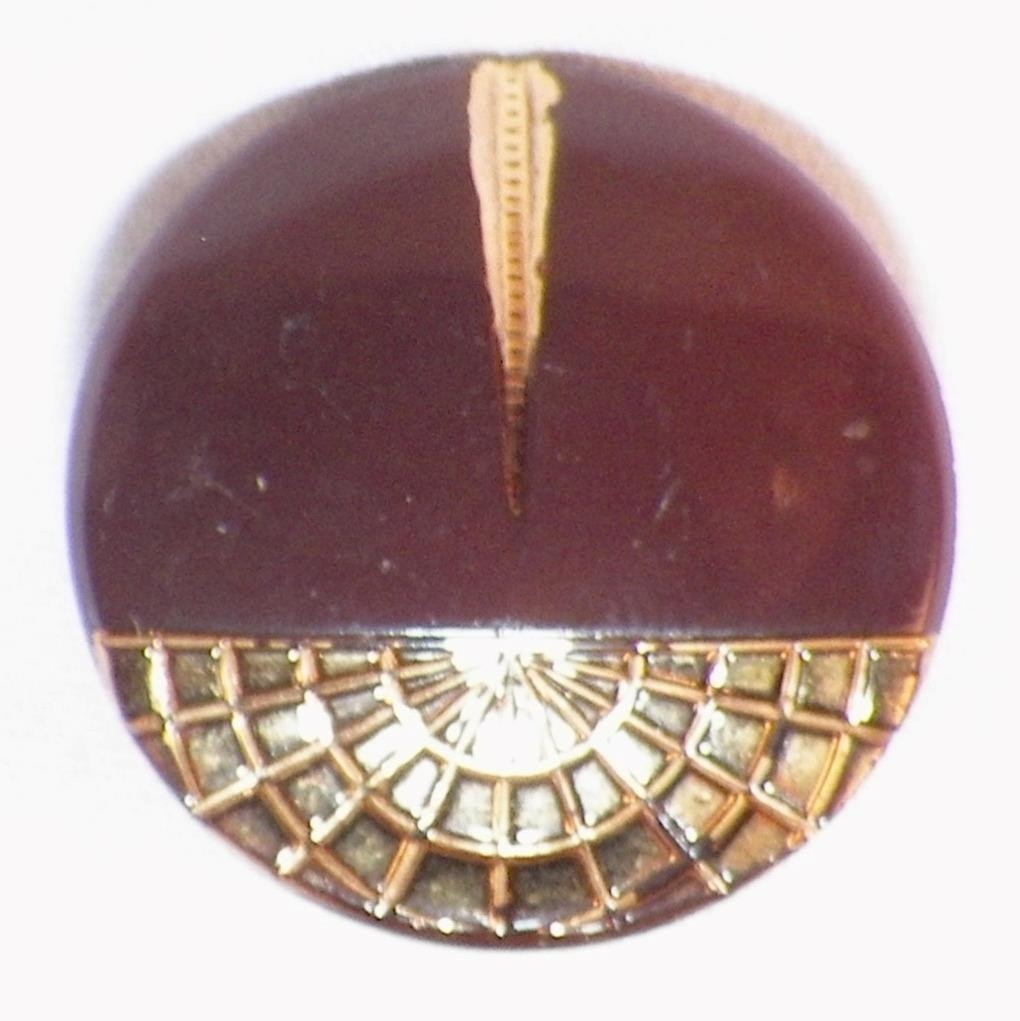 Chocolate Brown Glass Button Gold Self Shank Art Deco #31