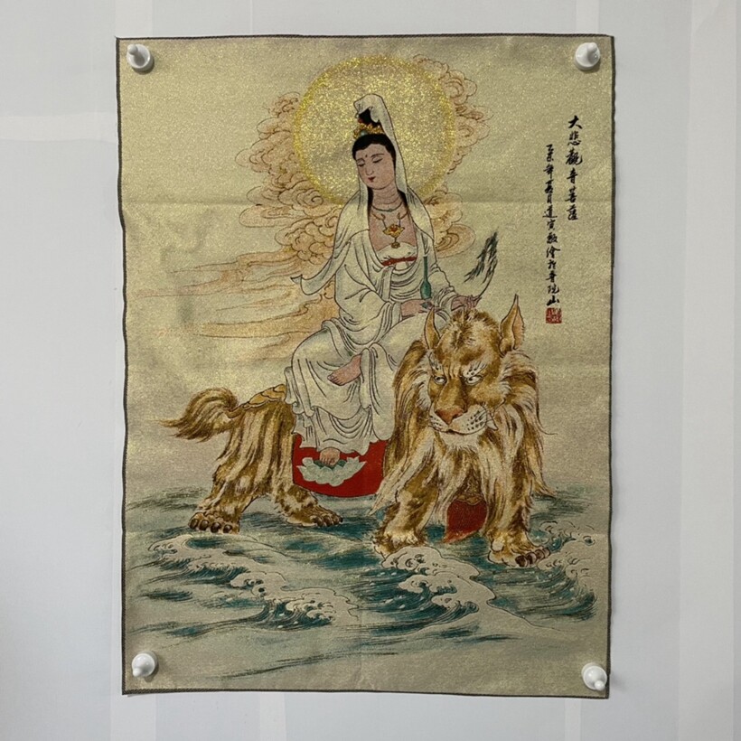 Old Chinese Silk Embroidery Painting Tang Ka Mural “guanyin Buddha“ Painting