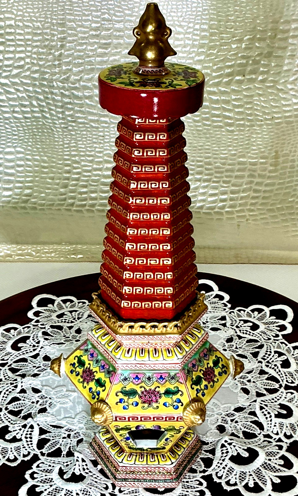 Qing Dynasty 雍正御製 Yongzheng Yu Zhi 14.5” Gilt Porcelain Stupa Pagoda Tower Chin