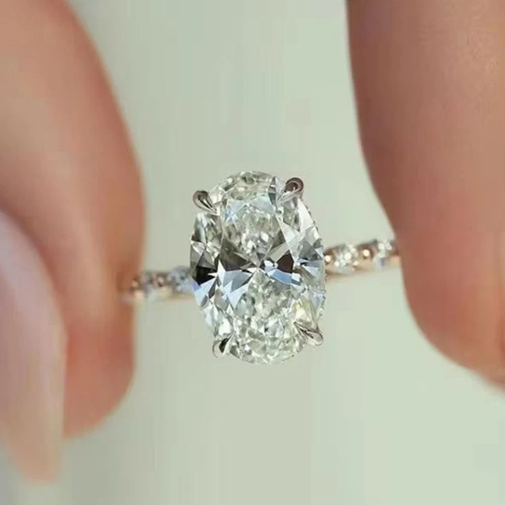 2Ct Oval Lab Created Diamond Hidden Halo Engagement Ring 14K White Gold Plated