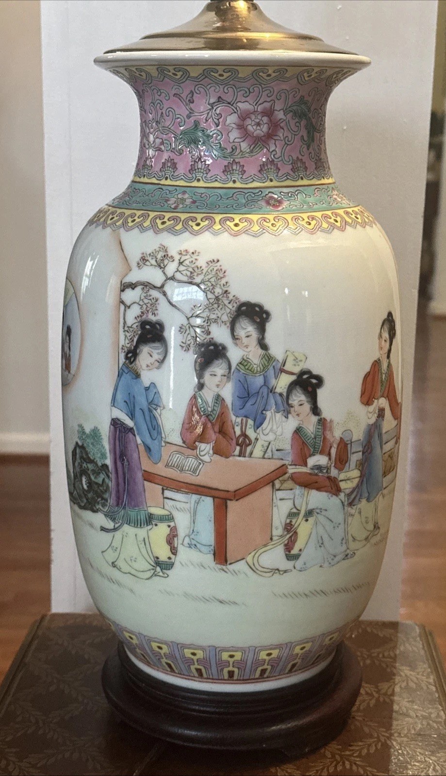 VTG Republic Era Chinese Vase Large Table LAMP Famille Rose Chinoiserie Lamp