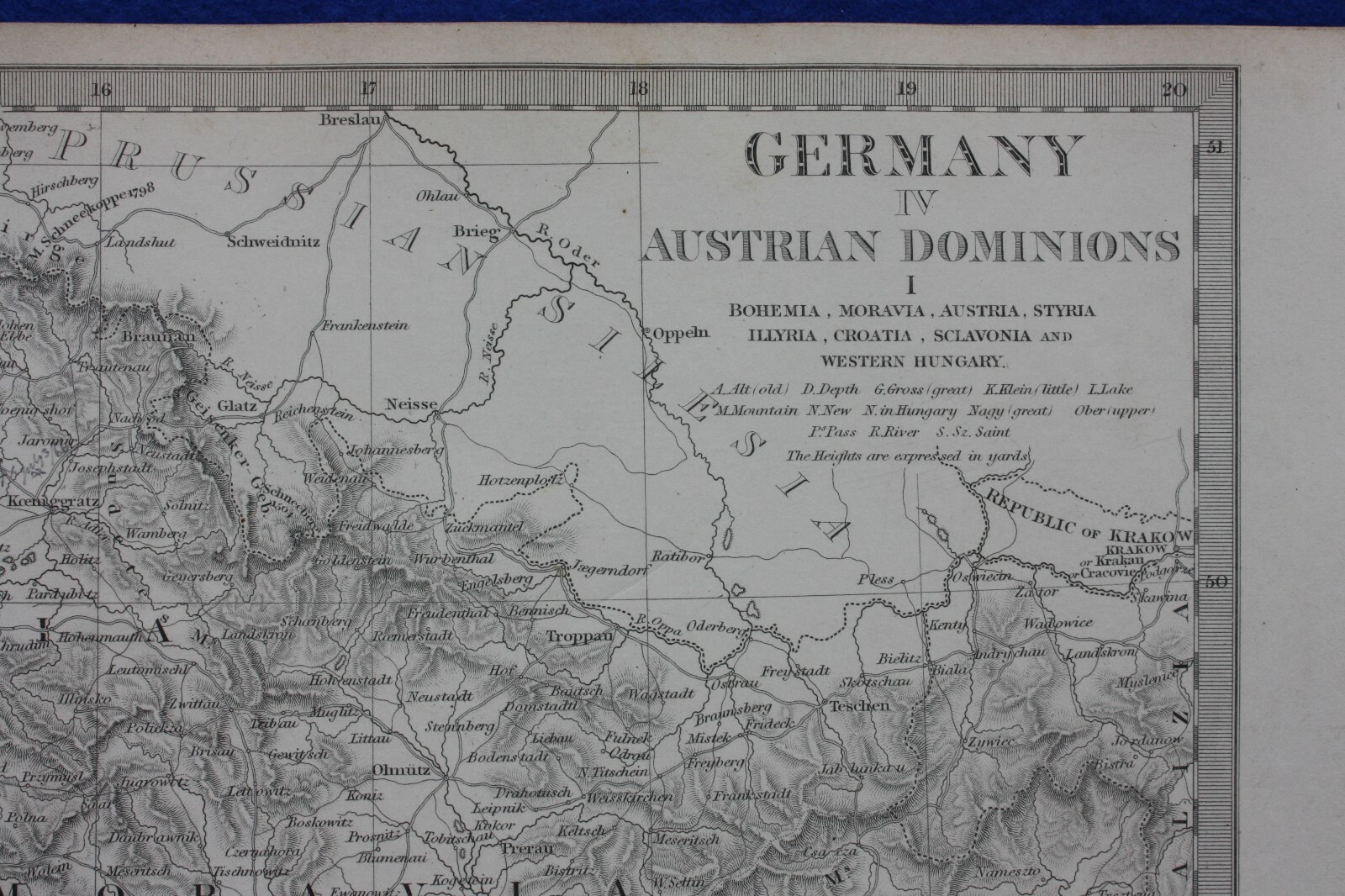 BOHEMIA, MORAVIA, HUNGARY, CENTRAL EUROPE, original antique map, SDUK, 1844