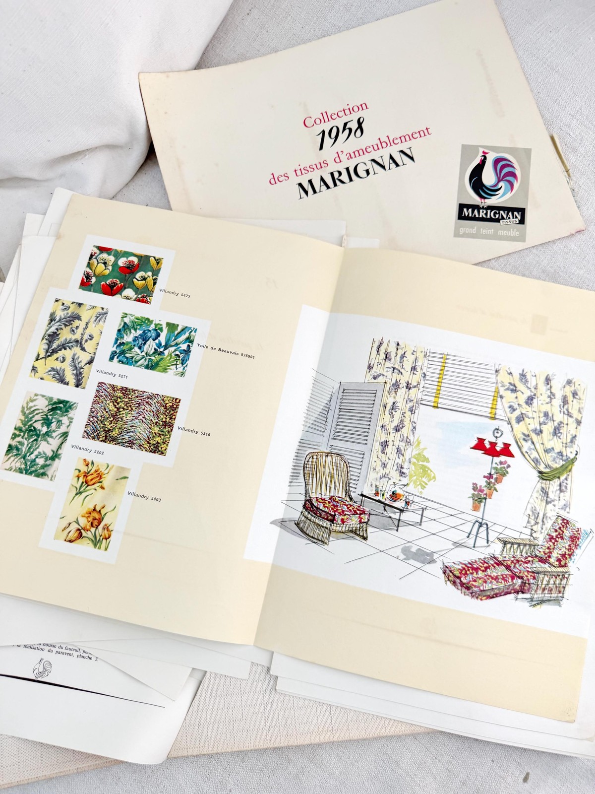c1958 MARIGNAN Textile Drawing Fabric Loom 50’s Sample Book French Textile Desi