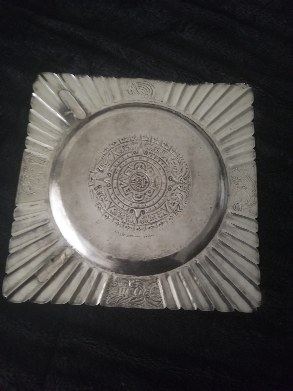 Amazing Maciel Solid Sterling Mayan Calendar Tray 14″ x 14″ 925 914 grams dings