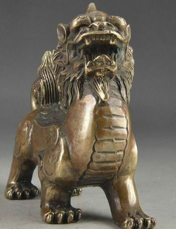 Antiques Handcarved Brass Exorcism Kirin Gather wealth Brave troops pixiu statue