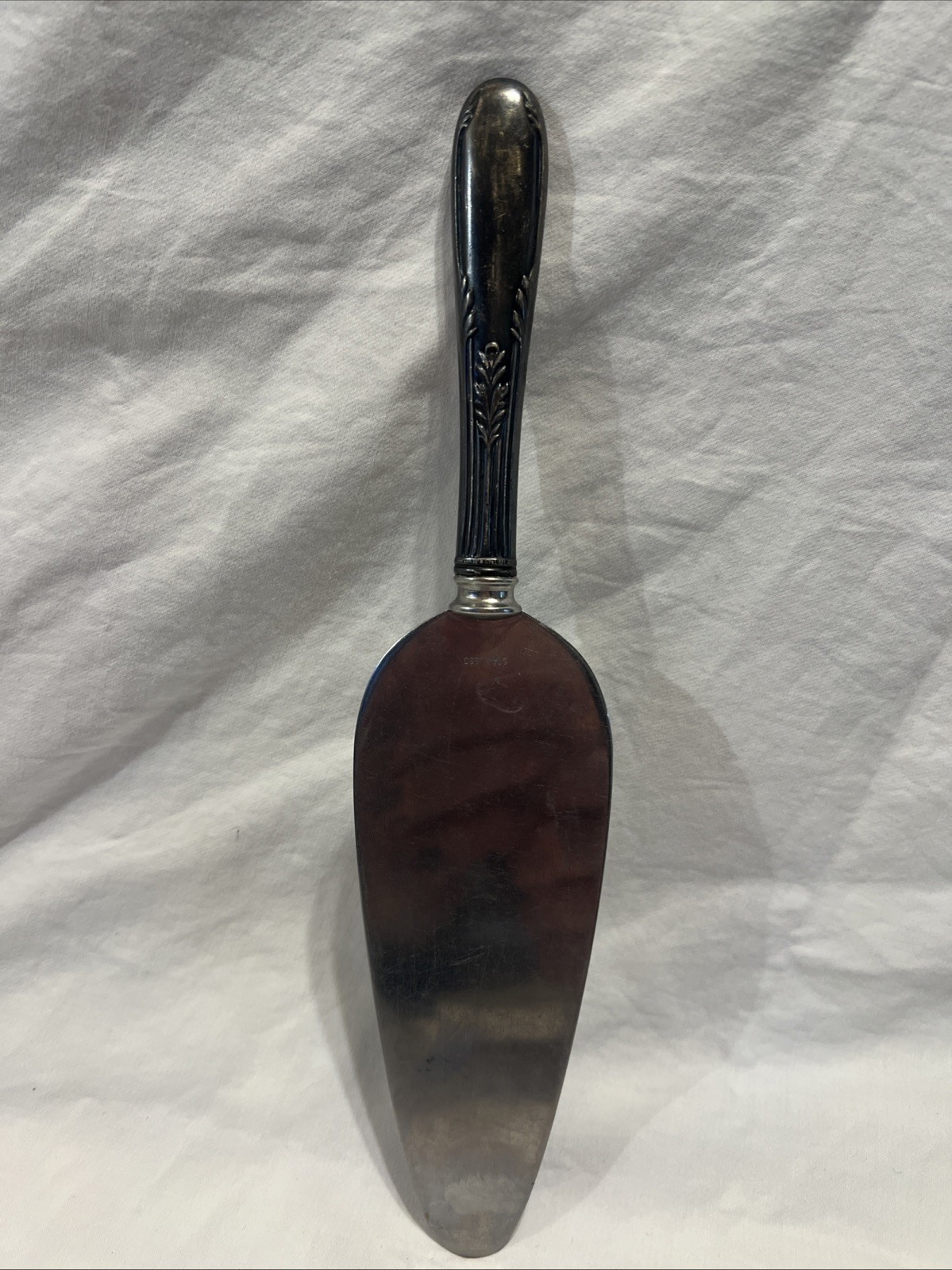Vintage Sterling Handle Stainless Cake Pie Server Art Deco Fluted Laurel Wheat