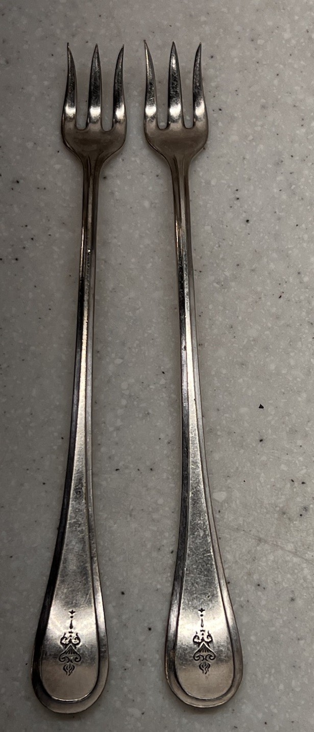 Pickle Olive Seafood Cocktail Forks Set Of 2 Balboa Reinforced Ornate Handle