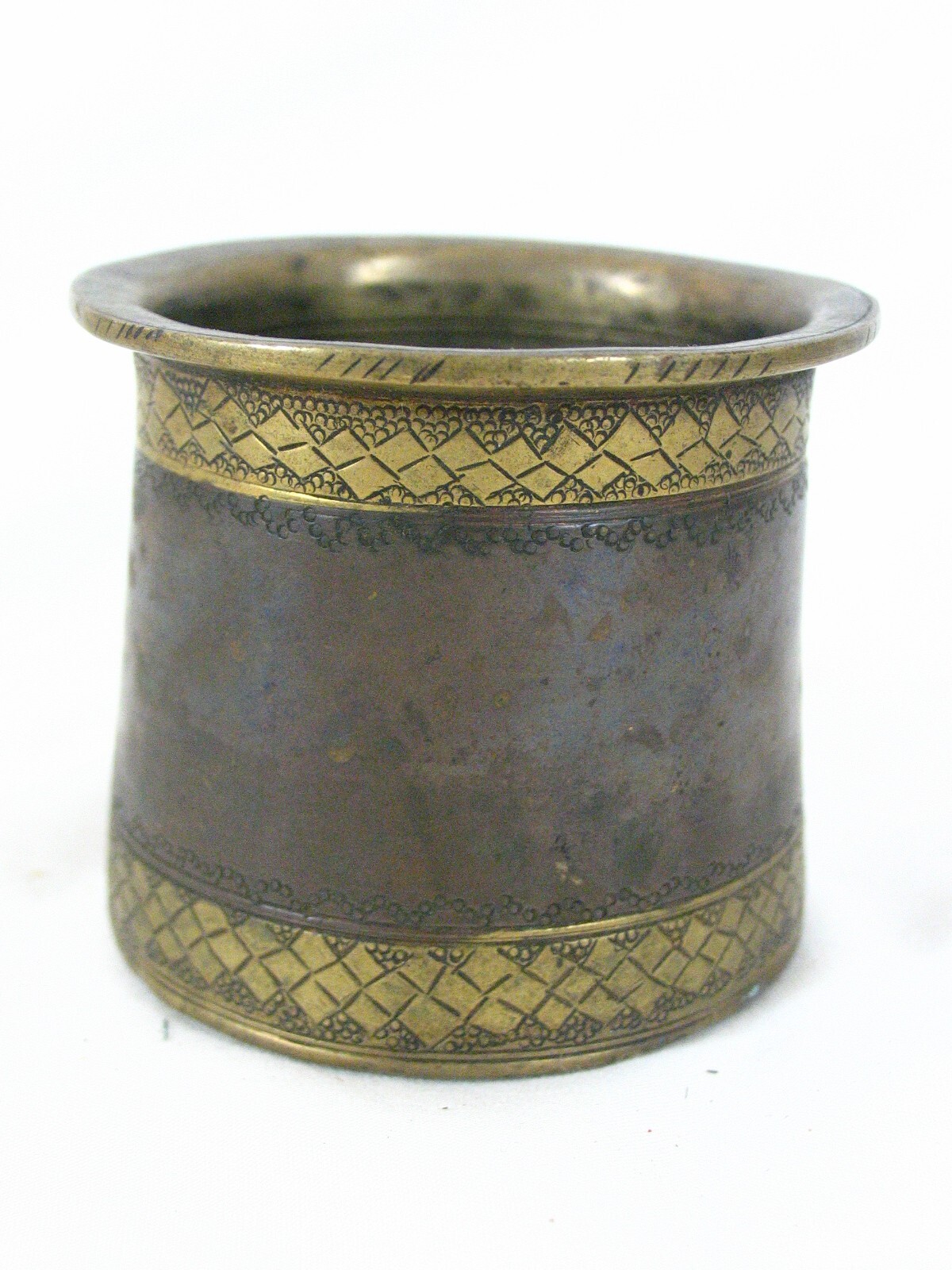 Antique Old Heavy Brass Casted Solid Checks Design Holy Water Pot